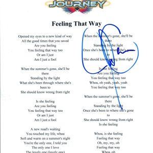 Jonathan Cain Signed Autograph Journey "FEELING THAT WAY" Lyric Sheet COA