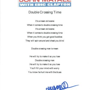 John Mayall Signed The Bluesbreakers DOUBLE CROSSING TIME Lyric Sheet COA