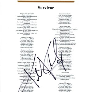 Kelly Rowland Signed Autographed Destiny's Child SURVIVOR Lyric Sheet COA