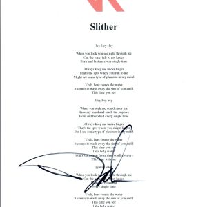 Dave Kushner Signed Autographed Velvet Revolver SLITHER Song Lyric Sheet COA