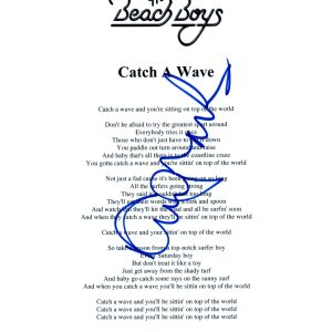 David Marks Signed Autographed The Beach Boys CATCH A WAVE Song Lyric Sheet COA