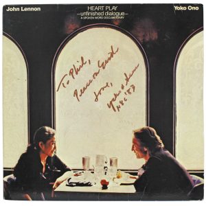 Yoko Ono "To Phil, Peace & Love" Signed Heart Play Album Cover BAS #A39328