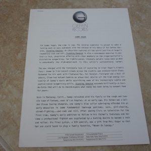 Sammy Hagar RARE Original Standing Hampton Geffen Records Press Release 3 Page