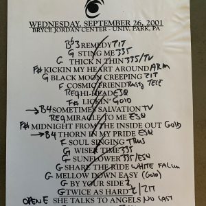 The Black Crowes 9-26-01 Tour Concert Used Set List W/ Notes Univ. Park, PA