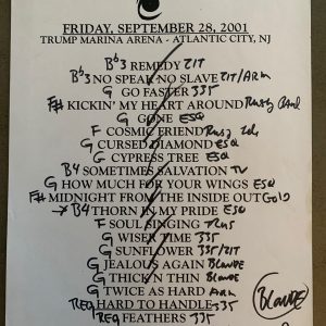 The Black Crowes 9-28-01 Tour Concert Used Set List W/ Notes Atlantic City, NJ