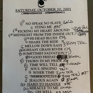 The Black Crowes 10-20-01 Tour Concert Used Set List W/ Notes Atlanta, GA #3