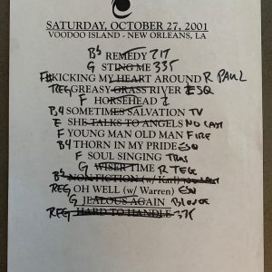 The Black Crowes 10-27-01 Tour Concert Used Set List W/ Notes New Orleans, LA