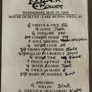 The Black Crowes 5-25-05 Tour Concert Used Set List W/ Notes Lake Burns Vista FL