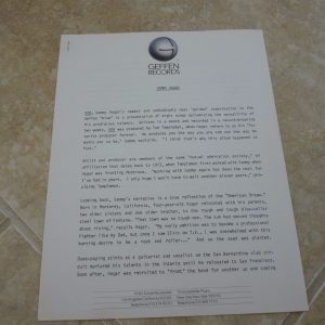 Sammy Hagar RARE Original VOA Geffen Records Press Release 3 Page Van Halen