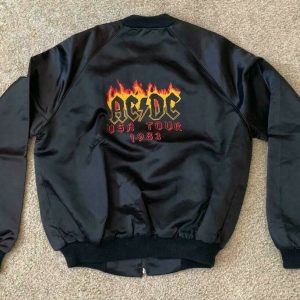 1983 AC/DC Flick Of The Switch US Black Satin Tour Jacket Size S, M & L NEW NOS
