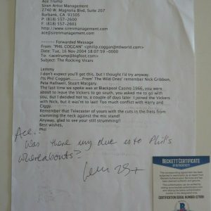 Lemmy Kilmister Motorhead Hand Written Signed E-Mail Letter BECKETT Certified #1