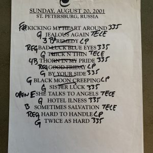 The Black Crowes 8-20-01 Tour Concert Used Set List W Notes St Petersburg Russia