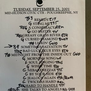 The Black Crowes 9-25-01 Tour Concert Used Set List W/ Notes Poughkeepsie, NY