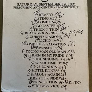 The Black Crowes 9-29-01 Tour Concert Used Set List W/ Notes Providence, RI