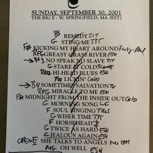 The Black Crowes 9-30-01 Tour Concert Used Set List W/ Notes Springfield, MA