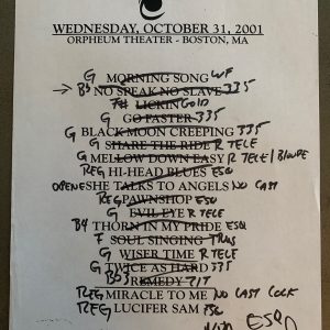 The Black Crowes 10-31-01 Tour Concert Used Set List W/ Notes Boston, MA