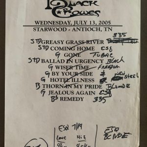 The Black Crowes 7-13-05 Tour Concert Used Set List W/ Notes Antioch, TN