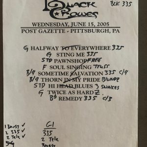 The Black Crowes 6-15-05 Tour Concert Used Set List W/ Notes Pittsburgh, PA