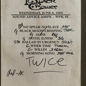 The Black Crowes 6-8-05 Tour Concert Used Set List W/ Notes West Palm Beach , FL
