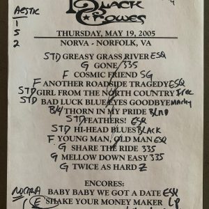 The Black Crowes 5-19-05 Tour Concert Used Set List W/ Notes Norfolk, VA