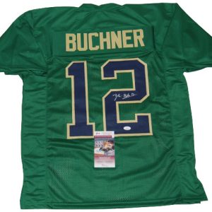 TYLER BUCHNER signed (NOTRE DAME FIGHTING IRISH) custom GREEN jersey JSA Witness