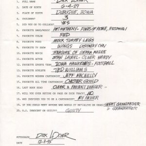 DICK LOCHER HAND SIGNED+FILLED OUT 20 QUESTIONS DICK TRACY CARTOONIST HOF