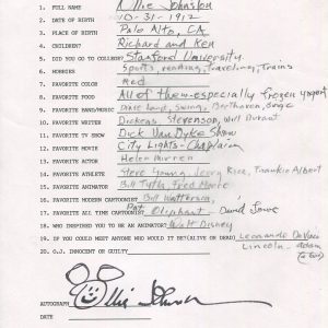 OLLIE JOHNSTON HAND SIGNED+FILLED OUT 20 QUESTIONS GREAT DISNEY ARTIST