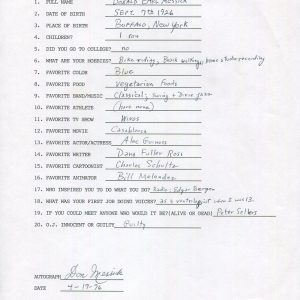DON MESSICK HAND SIGNED+FILLED OUT 20 QUESTIONS HANNA-BARBERA VOICES JSA