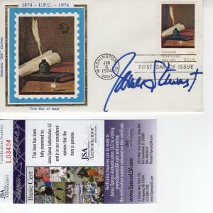 JAMES STEWART HAND SIGNED POSTAL UNION SILK FDC 1974 AMAZING COLOR JSA