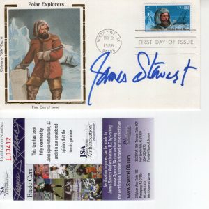JAMES STEWART HAND SIGNED POLAR EXPLORERS COLOR SILK FDC 1986 VERY RARE JSA