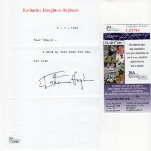 KATHARINE HEPBURN HAND SIGNED LETTER ON LETTERHEAD 1990 DEAR EDWARD JSA