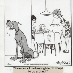 MARMADUKE ORIGINAL PEN+INK CARTOON ARK DAILY 1984 BRAD ANDERSON PORK CHOPS