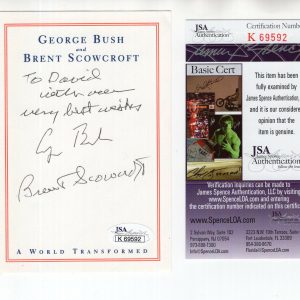 GEORGE BUSH+BRENT SCOWCROFT UNUSED HAND SIGNED BOOKPLATE TO DAVID JSA