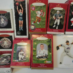 LOT OF 10 HALLMARK SPORTS ORNAMENTS BIRD+MONTANA+MARINO+RUTH+EARNHARDT NIB
