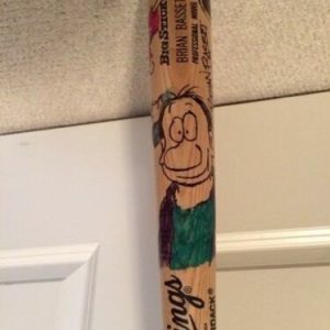 BRIAN BASSET AUTOGRAPHED RAWLINGS BASEBALL BAT+JSA COA AMAZING ADAM ARTWORK