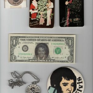 ELVIS PRESLEY LOT OF 6 VINTAGE ELVIS PRESLEY ITEMS COIN+BUTTON+NECKLACE+MORE