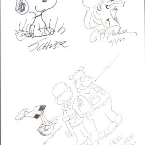 CHARLES SCHULZ+GARRY TRUDEAU+WALKER+JOHNNY HART ORIGINAL ART IN BOOK JSA LETTER