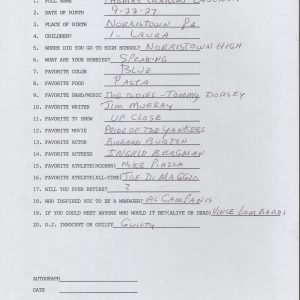 TOM LASORDA HAND SIGNED+FILLED OUT 20 QUESTIONS+COA LA DODGERS HOF MANAGER