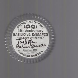 CARMEN BASILIO+DEMARCO HAND SIGNED BOXING HOF PAPERWEIGHT RARE 33/100 JSA