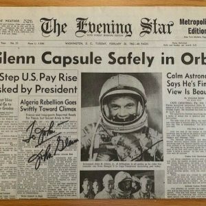 JOHN GLENN HAND SIGNED NEWSPAPER FROM FIRST SPACE ORBIT TO JOHN JSA