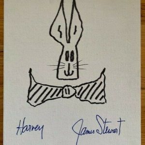 JAMES STEWART SIGNED 14x18 CANVAS WITH ORIGINAL ART HARVEY RABBIT RARE PSA