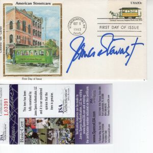 JAMES STEWART HAND SIGNED AMERICAN STREETCARS SILK FDC 1983 VERY RARE JSA