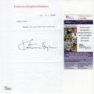 KATHARINE HEPBURN HAND SIGNED LETTER ON LETTERHEAD RARE DEAR LUCY JSA