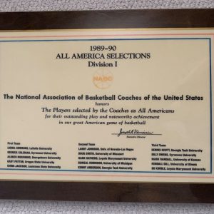 1989-90 NCAA BASKETBALL ALL-AMERICA HONORS PLAQUE RARE LJ+DC+ZO+HANK GATHERS