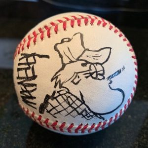 JEFF MACNELLY+DICK LOCHER ORIGINAL ART SELFIES ON BASEBALL+COA DICK TRACY+SHOE