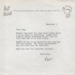 MORT WALKER HAND SIGNED LETTER FROM THE 1950's AWESOME+RARE BEETLE BAILEY