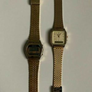 CASIO AQ-3200 GOLD PLATED ANALOG WATCH+BONUS VOGUE WATCH LOT OF 2 VINTAGE