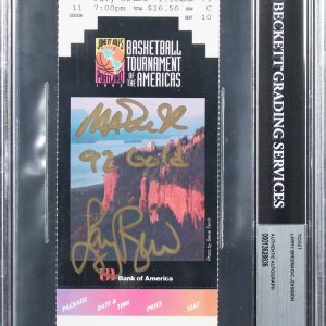 Magic Johnson & Larry Bird "92 Gold" Signed 1992 TOTA Ticket Stub BAS Slabbed 2