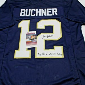 Tyler Buchner Signed Custom Notre Dame Blue Jersey w/JSA COA Witness PLACT