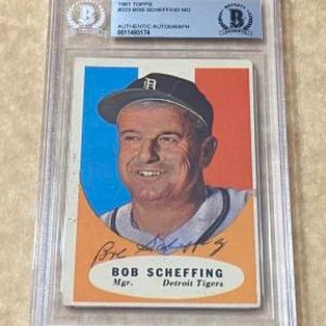 1961 TOPPS BOB SCHEFFING #223 MG TIGERS SIGNED CARD BECKETT AUTHENTIC AUTO
